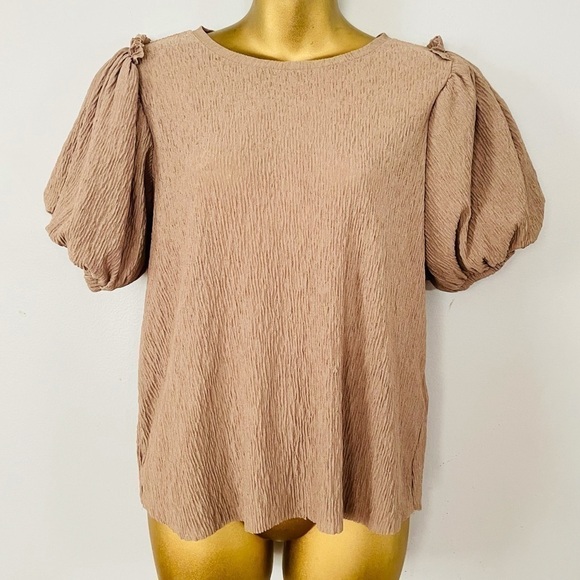 Zara tan puff sleeve top size small - Picture 3 of 5